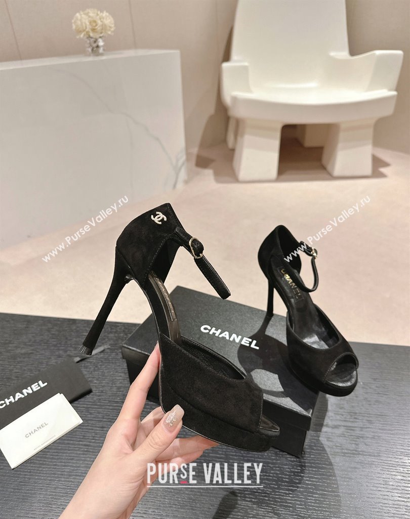 Chanel Suede Platform High Heel Sandals Black2 2024 0424 (MD-240424174)
