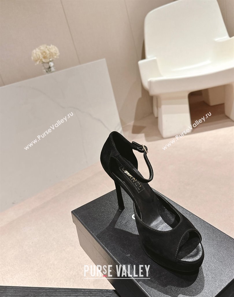 Chanel Suede Platform High Heel Sandals Black2 2024 0424 (MD-240424174)