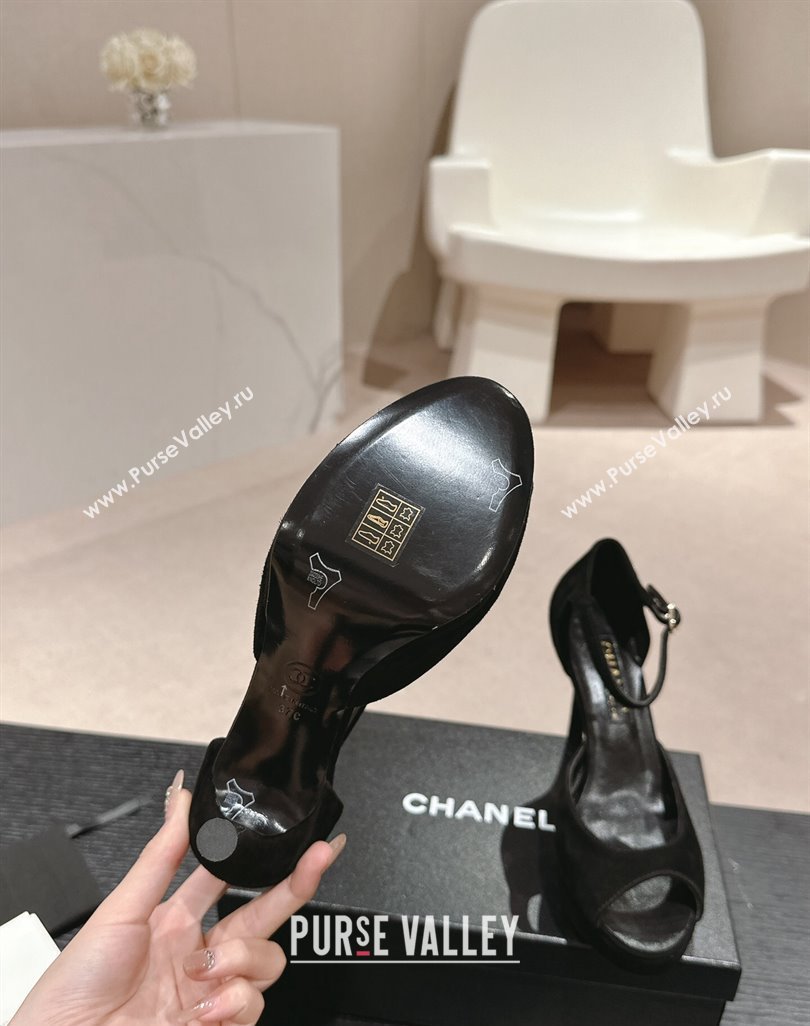 Chanel Suede Platform High Heel Sandals Black2 2024 0424 (MD-240424174)
