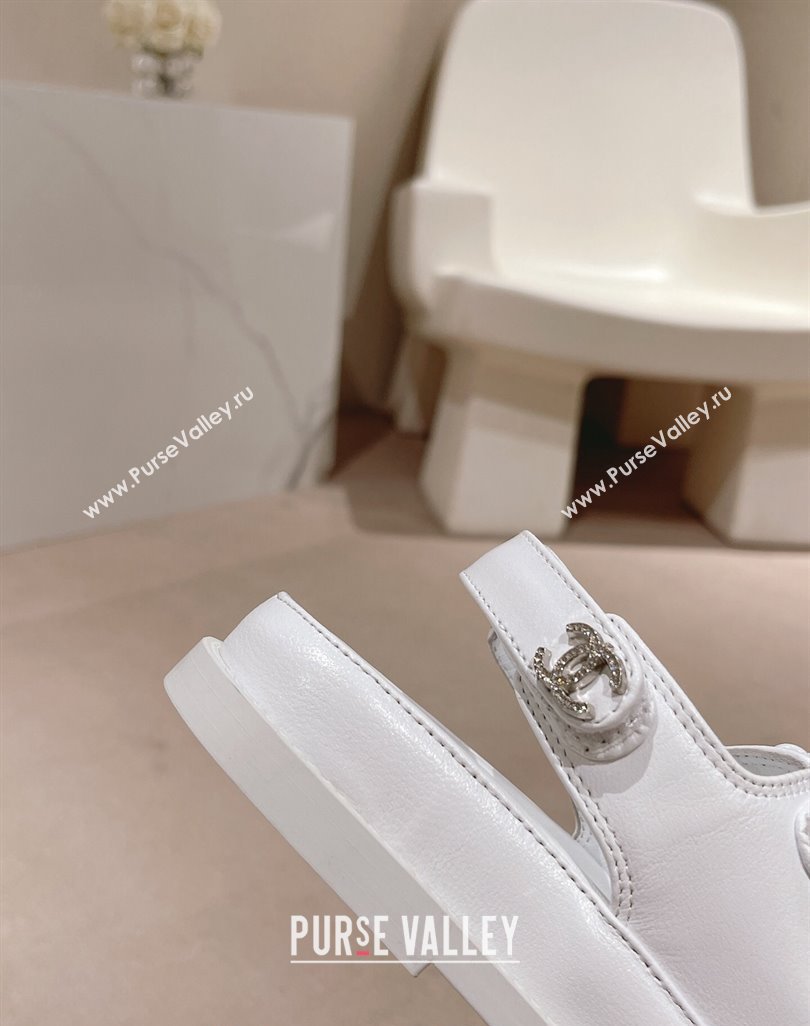 Chanel Lambskin Flat Sandals with Triple Straps and Crystals CC White 2024 042301 (MD-240423025)