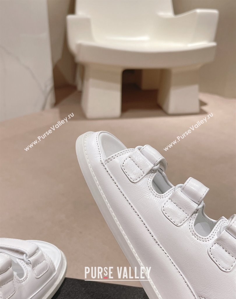 Chanel Lambskin Flat Sandals with Triple Straps and Crystals CC White 2024 042301 (MD-240423025)