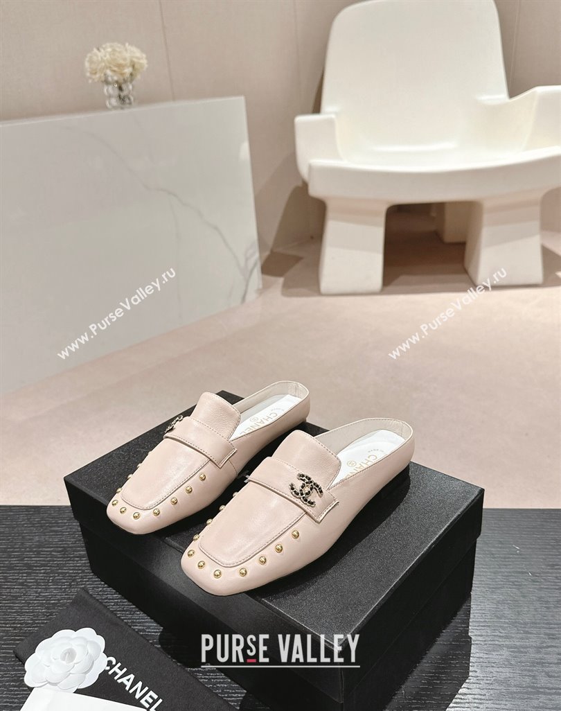 Chanel Calfskin Leather Flat Mules with Pearls Pink 2024 0424 (MD-240424181)