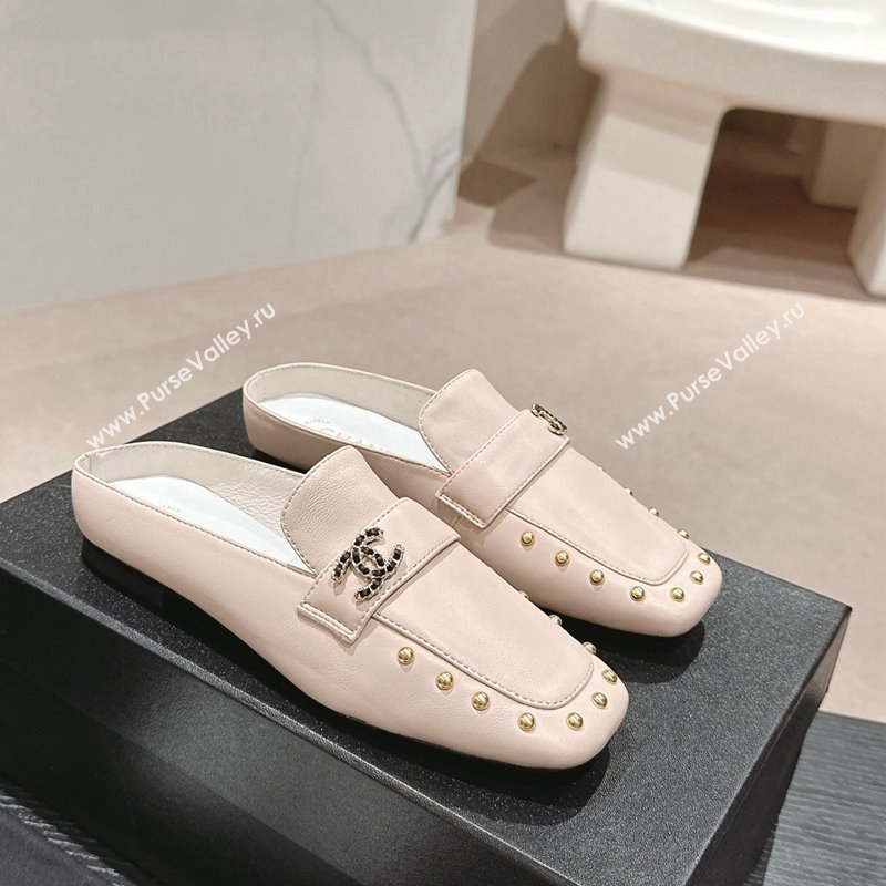 Chanel Calfskin Leather Flat Mules with Pearls Pink 2024 0424 (MD-240424181)