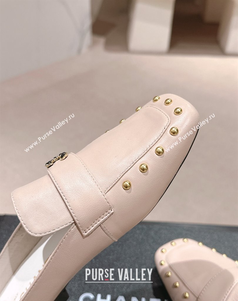 Chanel Calfskin Leather Flat Mules with Pearls Pink 2024 0424 (MD-240424181)