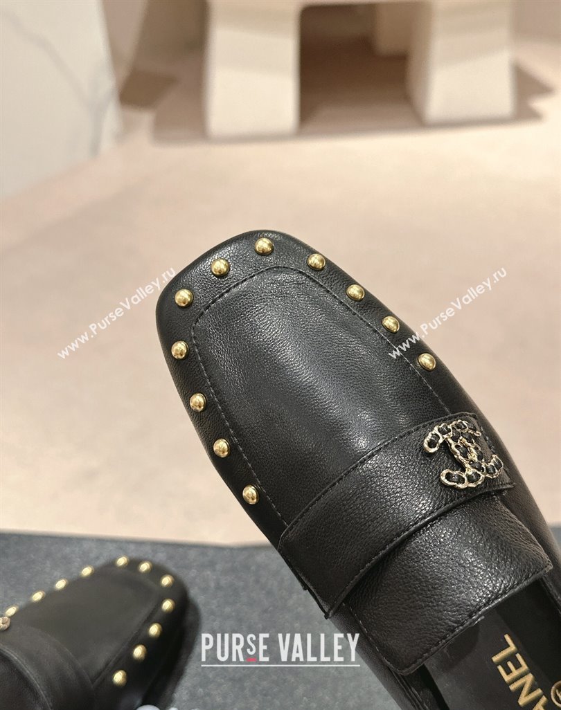 Chanel Calfskin Leather Flat Mules with Pearls Black 2024 0424 (MD-240424182)