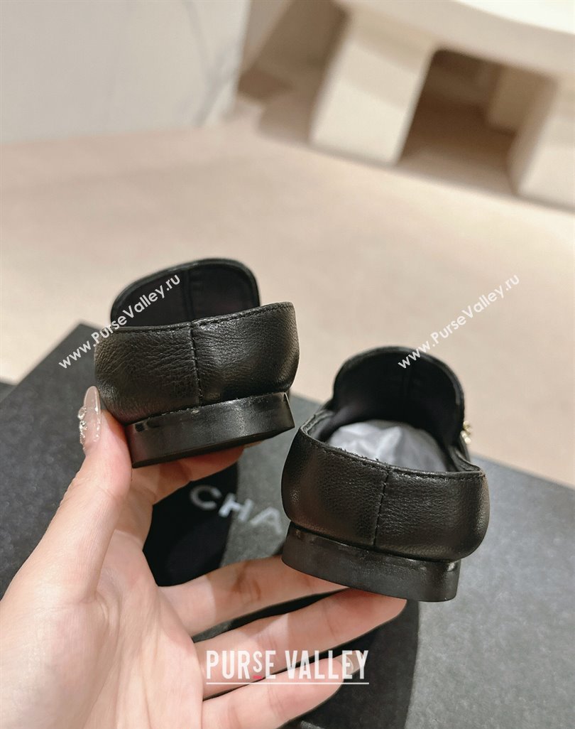 Chanel Calfskin Leather Flat Mules with Pearls Black 2024 0424 (MD-240424182)