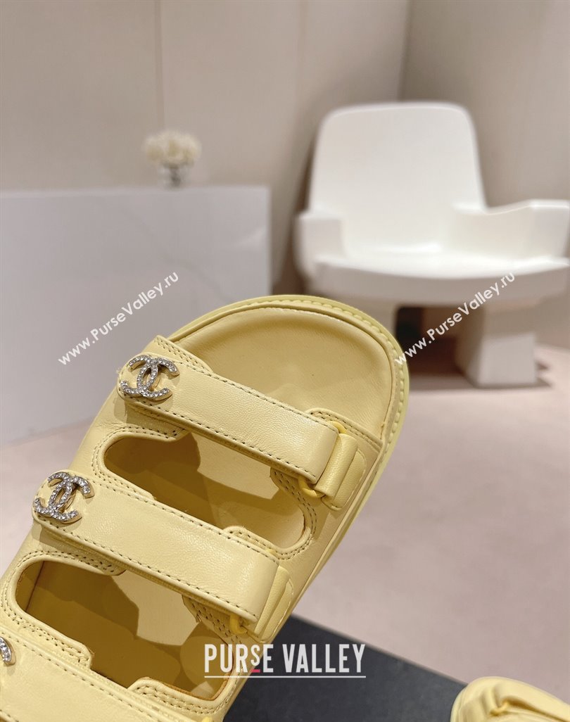 Chanel Lambskin Flat Sandals with Triple Straps and Crystals CC Yellow 2024 042301 (MD-240423027)