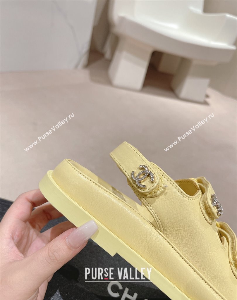 Chanel Lambskin Flat Sandals with Triple Straps and Crystals CC Yellow 2024 042301 (MD-240423027)