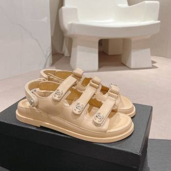 Chanel Lambskin Flat Sandals with Triple Straps and Crystals CC Apricot 2024 042301 (MD-240423028)