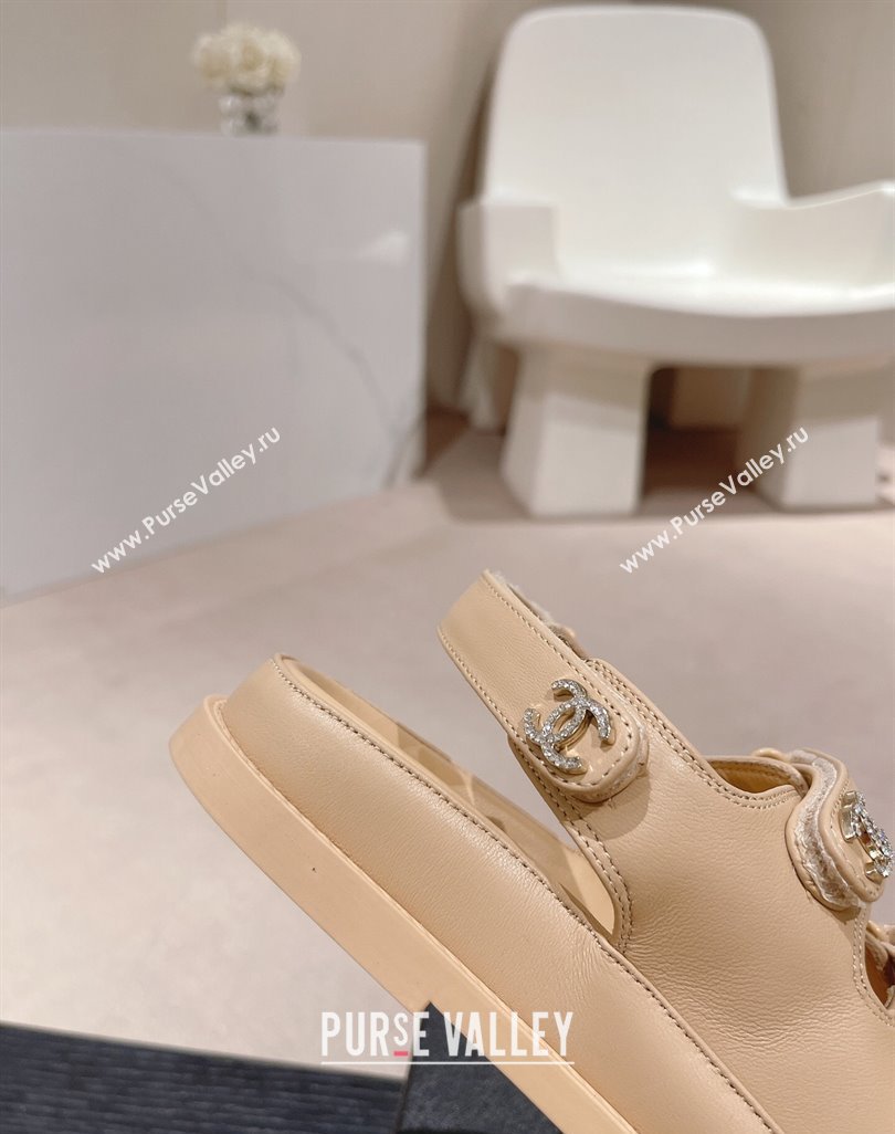 Chanel Lambskin Flat Sandals with Triple Straps and Crystals CC Apricot 2024 042301 (MD-240423028)