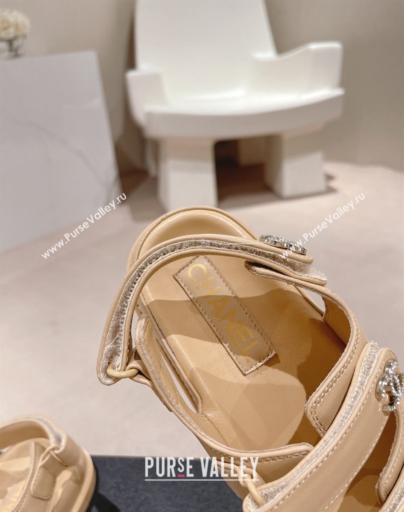 Chanel Lambskin Flat Sandals with Triple Straps and Crystals CC Apricot 2024 042301 (MD-240423028)