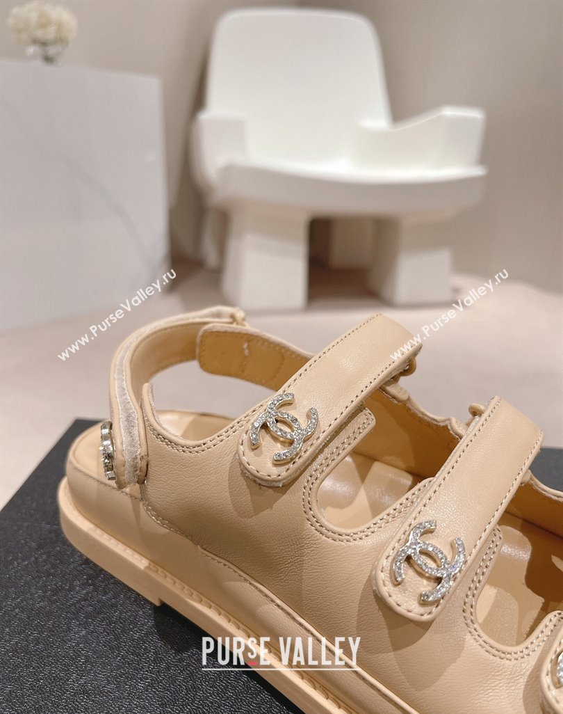 Chanel Lambskin Flat Sandals with Triple Straps and Crystals CC Apricot 2024 042301 (MD-240423028)