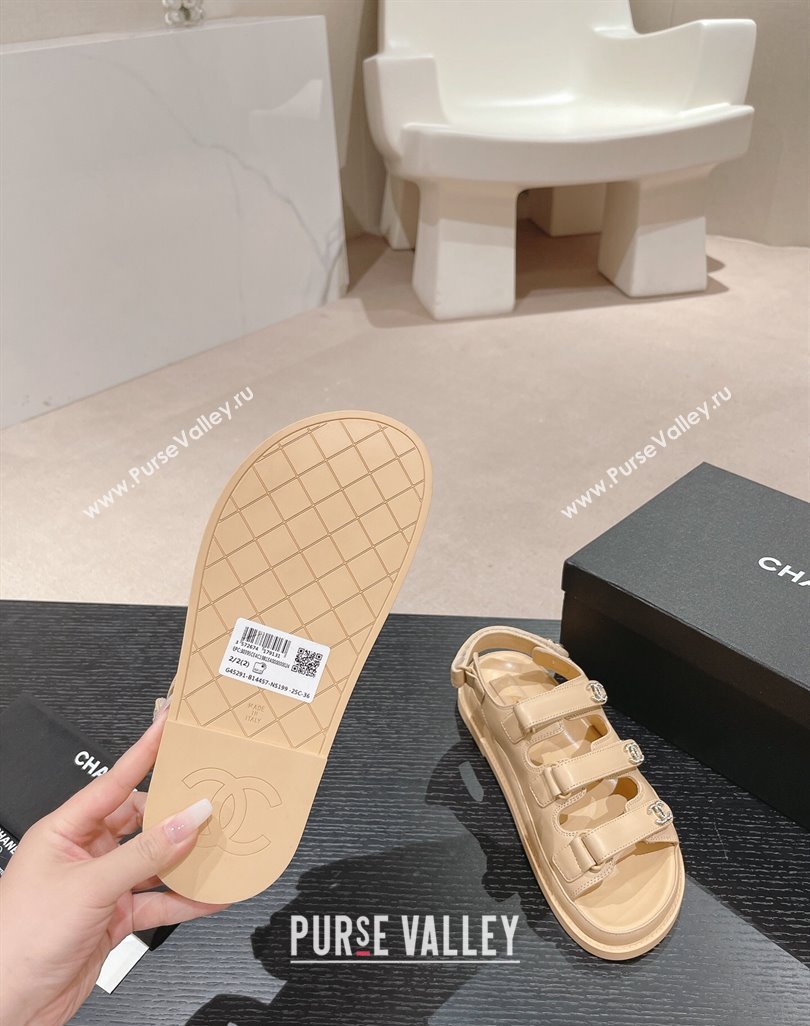 Chanel Lambskin Flat Sandals with Triple Straps and Crystals CC Apricot 2024 042301 (MD-240423028)