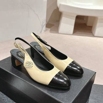Chanel Calfskin Slingback Pumps 5cm with Side CC G45566 Yellow/Black 2024 (MD-240424002)