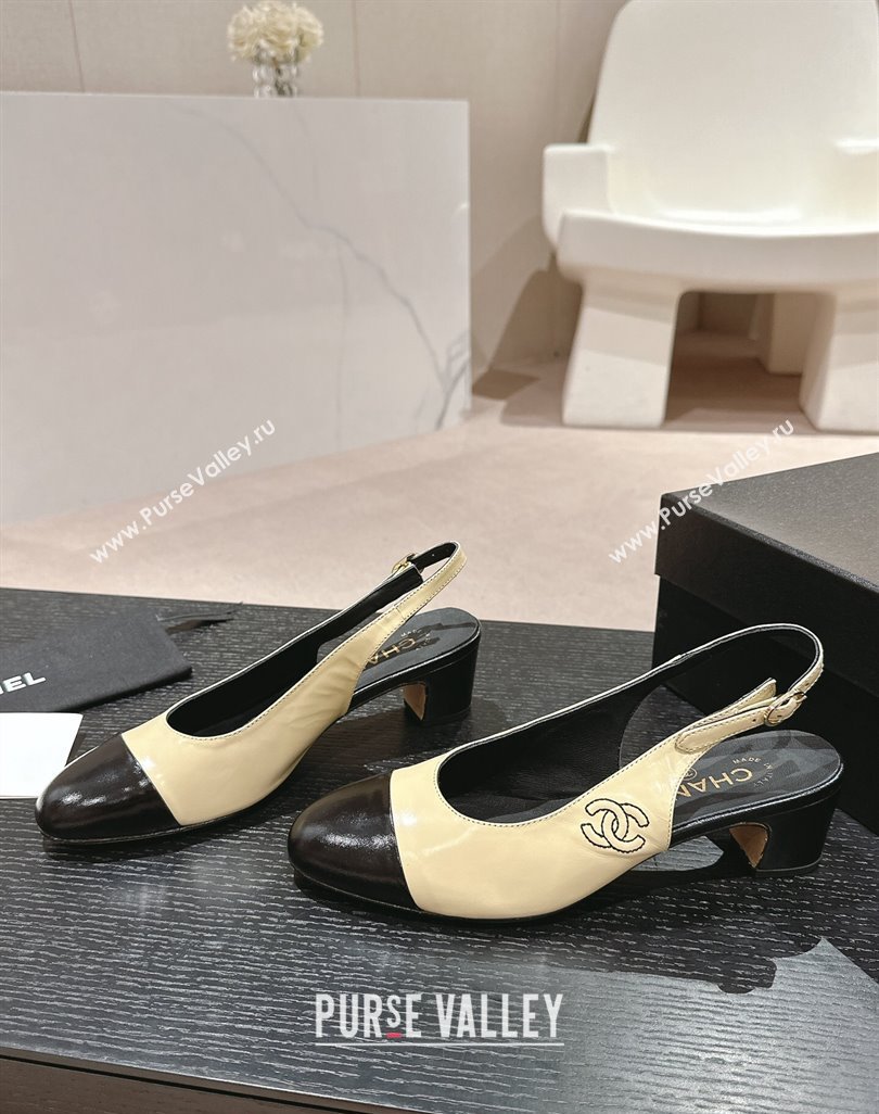 Chanel Calfskin Slingback Pumps 5cm with Side CC G45566 Yellow/Black 2024 (MD-240424002)