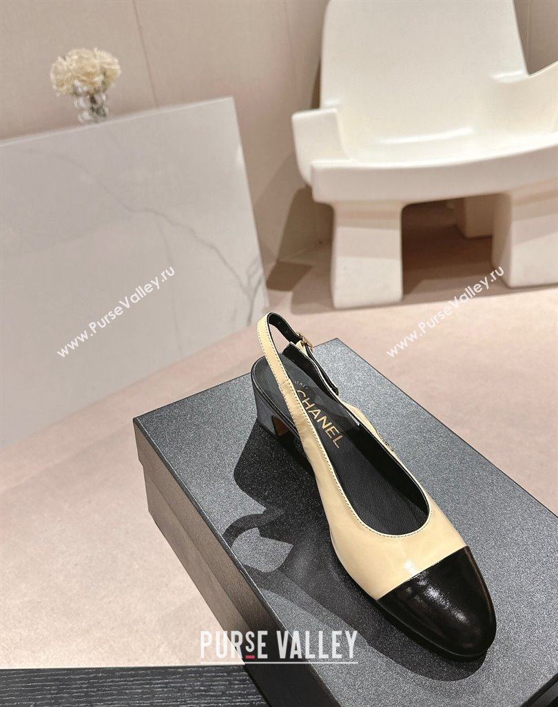 Chanel Calfskin Slingback Pumps 5cm with Side CC G45566 Yellow/Black 2024 (MD-240424002)
