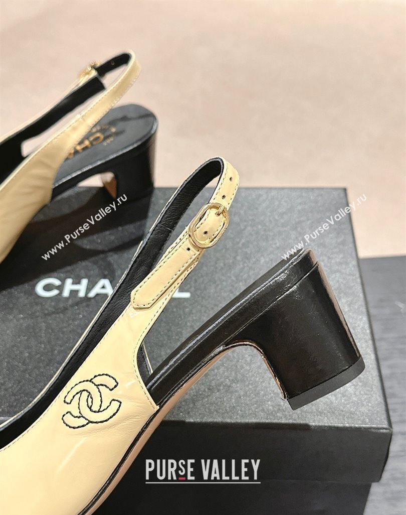 Chanel Calfskin Slingback Pumps 5cm with Side CC G45566 Yellow/Black 2024 (MD-240424002)