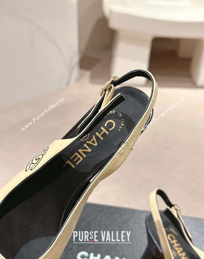 Chanel Calfskin Slingback Pumps 5cm with Side CC G45566 Yellow/Black 2024 (MD-240424002)