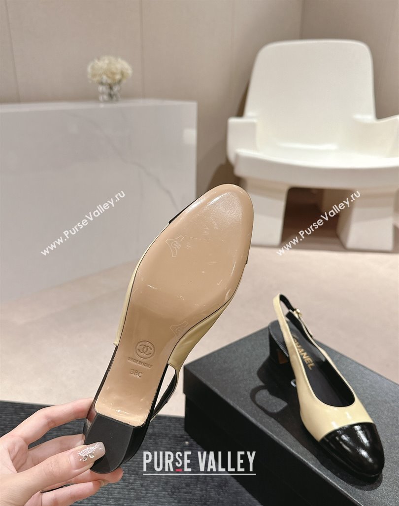 Chanel Calfskin Slingback Pumps 5cm with Side CC G45566 Yellow/Black 2024 (MD-240424002)