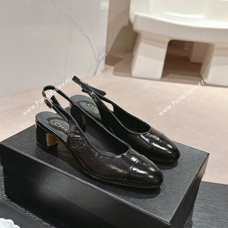 Chanel Calfskin Slingback Pumps 5cm with Side CC G45566 Shiny Black 2024 (MD-240424003)