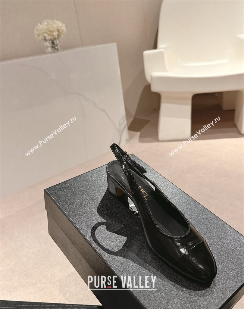 Chanel Calfskin Slingback Pumps 5cm with Side CC G45566 Shiny Black 2024 (MD-240424003)