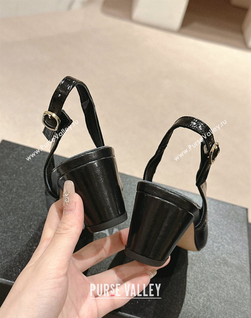 Chanel Calfskin Slingback Pumps 5cm with Side CC G45566 Shiny Black 2024 (MD-240424003)