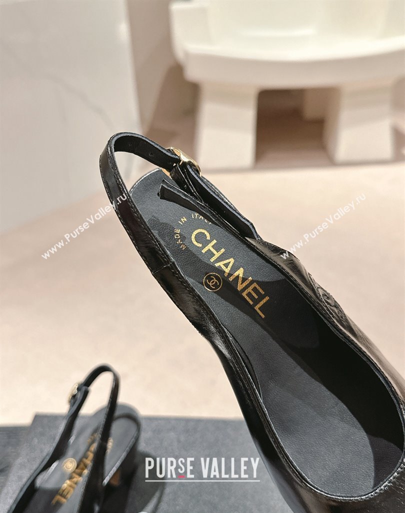 Chanel Calfskin Slingback Pumps 5cm with Side CC G45566 Shiny Black 2024 (MD-240424003)