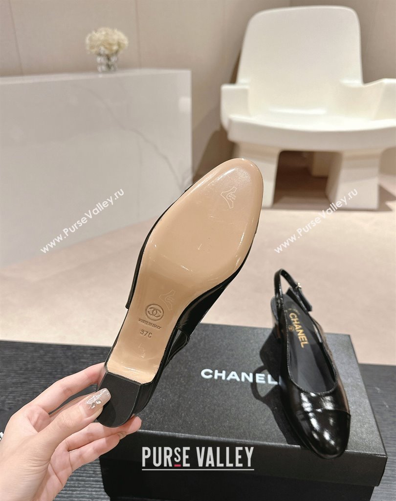 Chanel Calfskin Slingback Pumps 5cm with Side CC G45566 Shiny Black 2024 (MD-240424003)