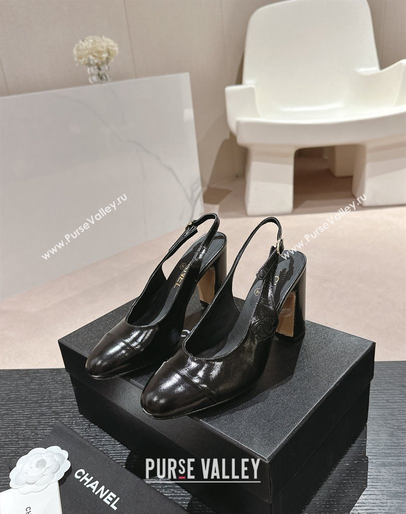 Chanel Calfskin Slingback Pumps 9cm with Side CC G45566 Shiny Black 2024 (MD-240424006)