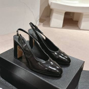 Chanel Calfskin Slingback Pumps 9cm with Side CC G45566 Shiny Black 2024 (MD-240424006)