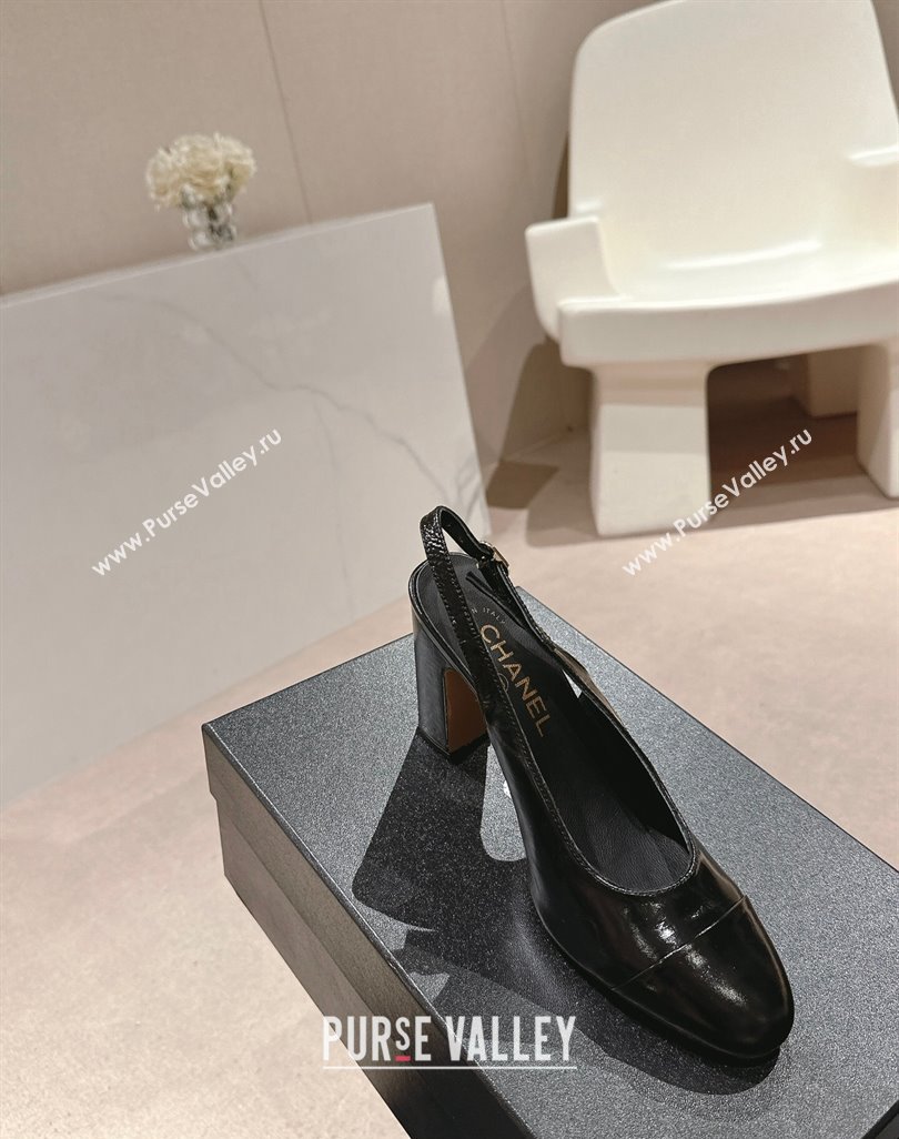 Chanel Calfskin Slingback Pumps 9cm with Side CC G45566 Shiny Black 2024 (MD-240424006)