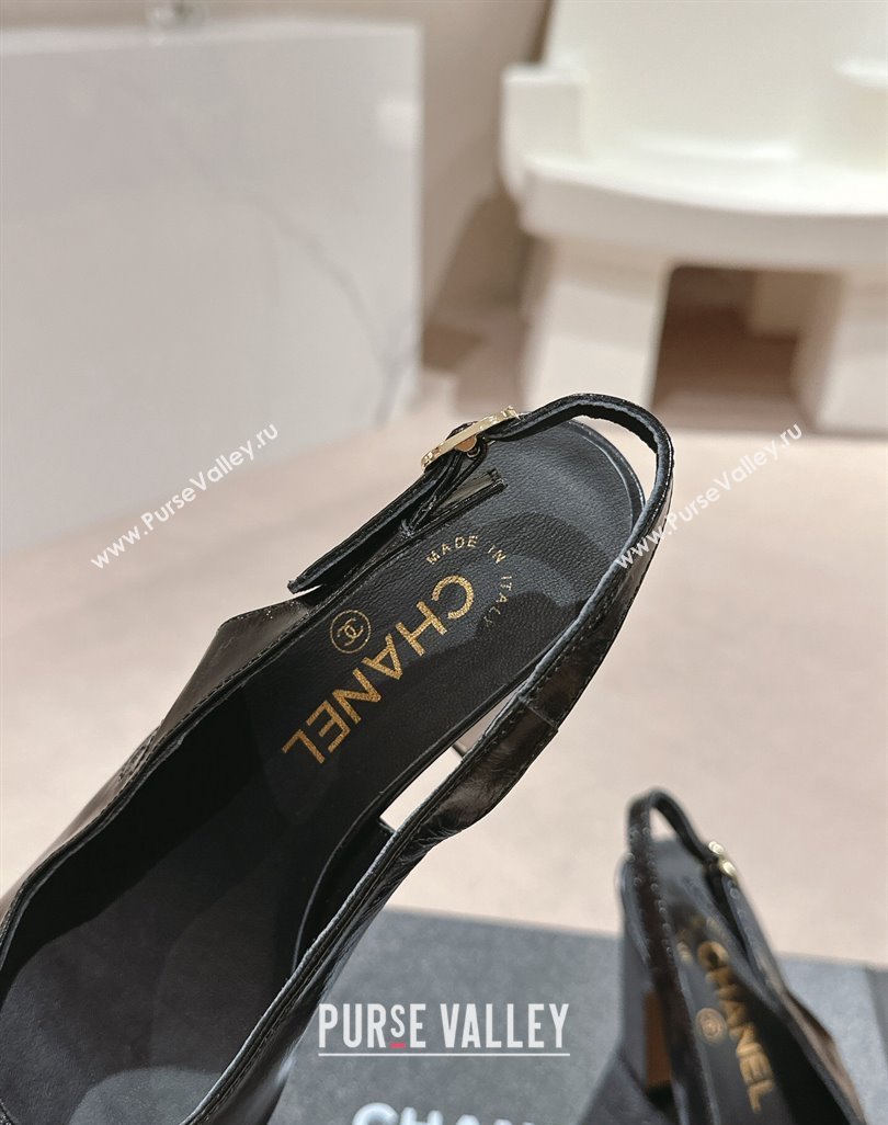 Chanel Calfskin Slingback Pumps 9cm with Side CC G45566 Shiny Black 2024 (MD-240424006)