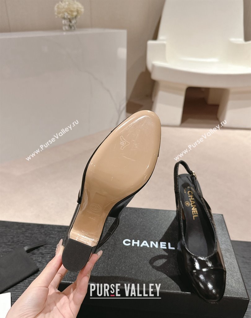 Chanel Calfskin Slingback Pumps 9cm with Side CC G45566 Shiny Black 2024 (MD-240424006)