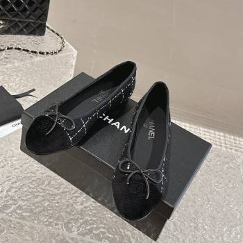 Chanel Tweed Fabric Ballet Flat with Bow G02819 Black 2024 0423 (MD-240423144)