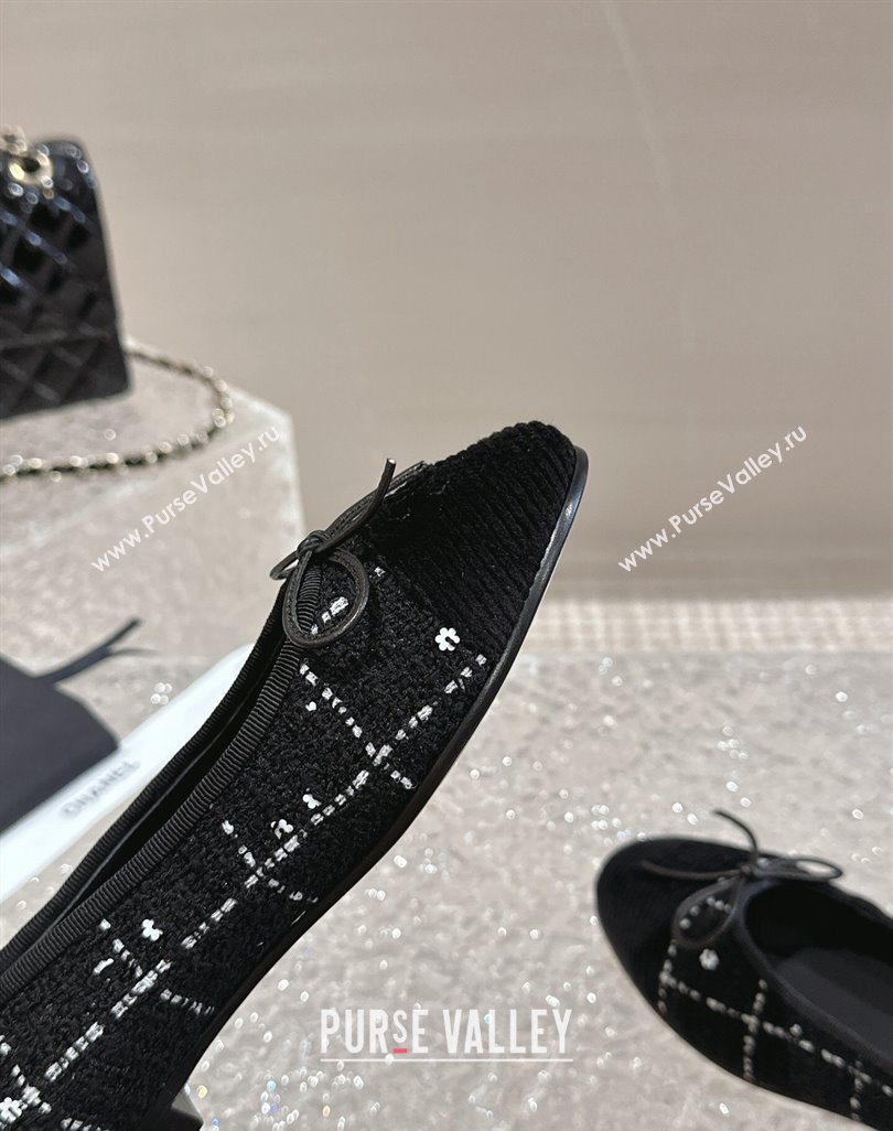 Chanel Tweed Fabric Ballet Flat with Bow G02819 Black 2024 0423 (MD-240423144)