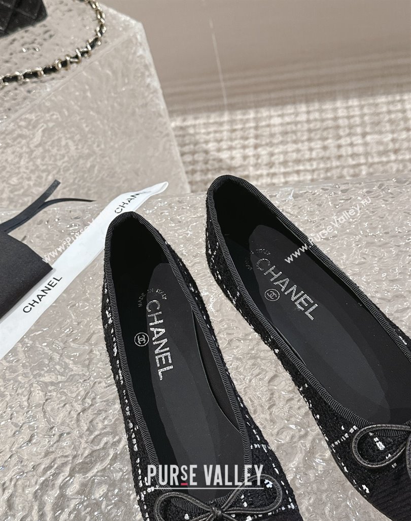 Chanel Tweed Fabric Ballet Flat with Bow G02819 Black 2024 0423 (MD-240423144)