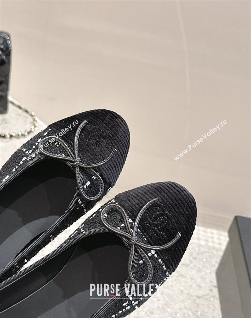 Chanel Tweed Fabric Ballet Flat with Bow G02819 Black 2024 0423 (MD-240423144)