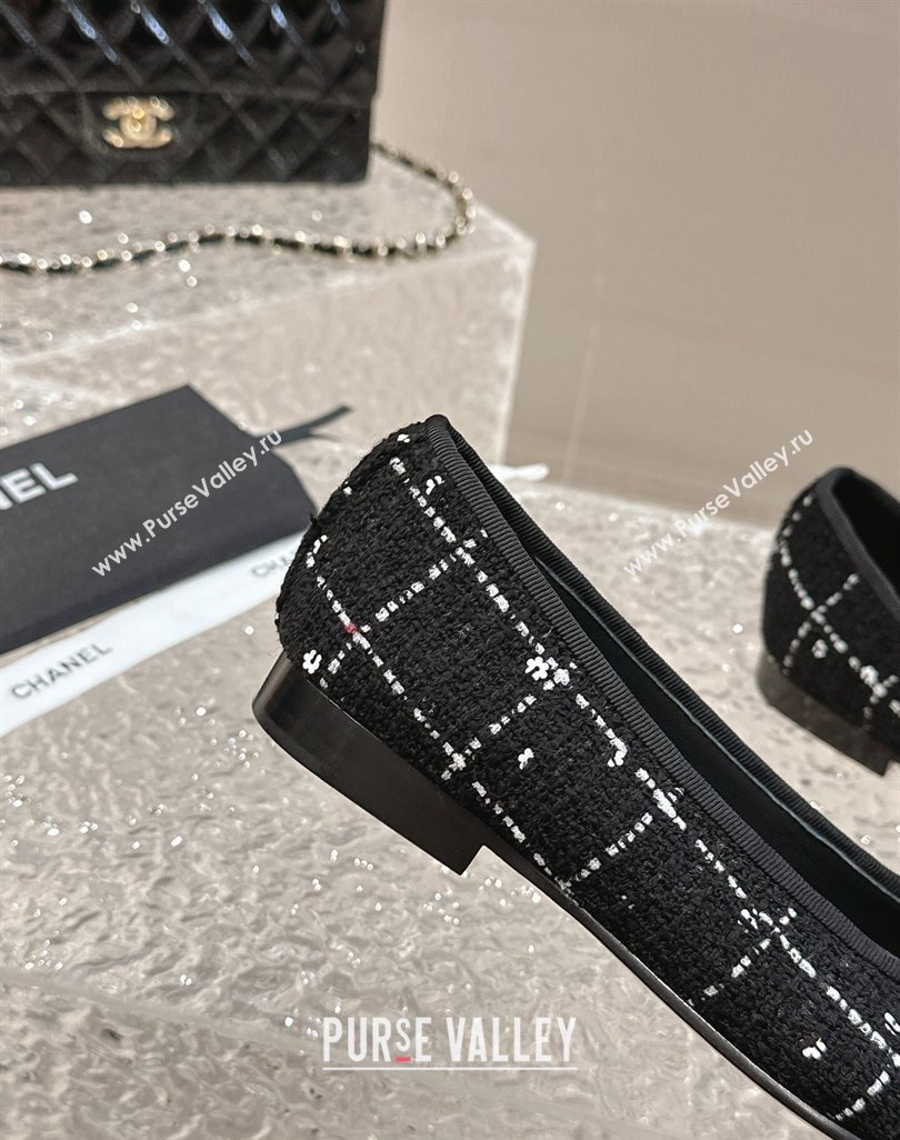 Chanel Tweed Fabric Ballet Flat with Bow G02819 Black 2024 0423 (MD-240423144)