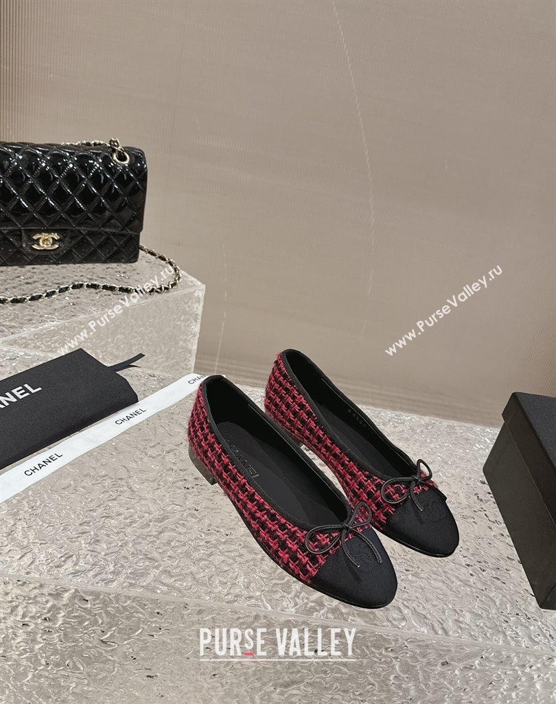 Chanel Tweed Grosgrain Ballet Flat with Bow G02819 Dark Pink 2024 0423 (MD-240423145)