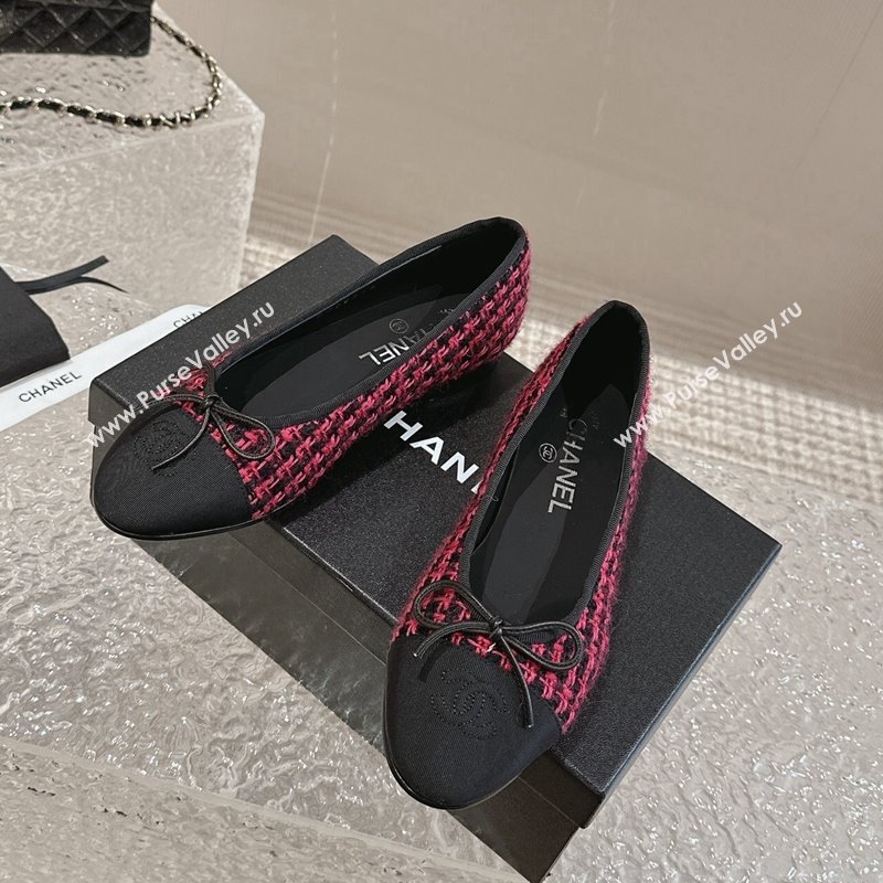 Chanel Tweed Grosgrain Ballet Flat with Bow G02819 Dark Pink 2024 0423 (MD-240423145)