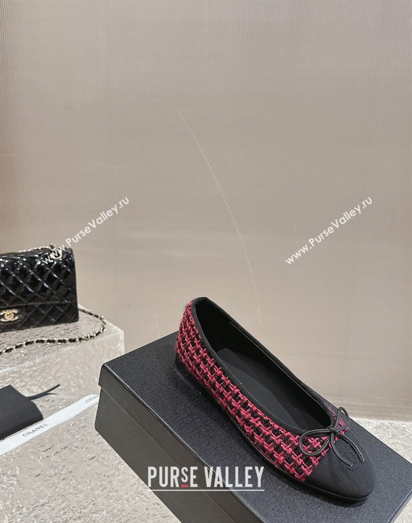 Chanel Tweed Grosgrain Ballet Flat with Bow G02819 Dark Pink 2024 0423 (MD-240423145)