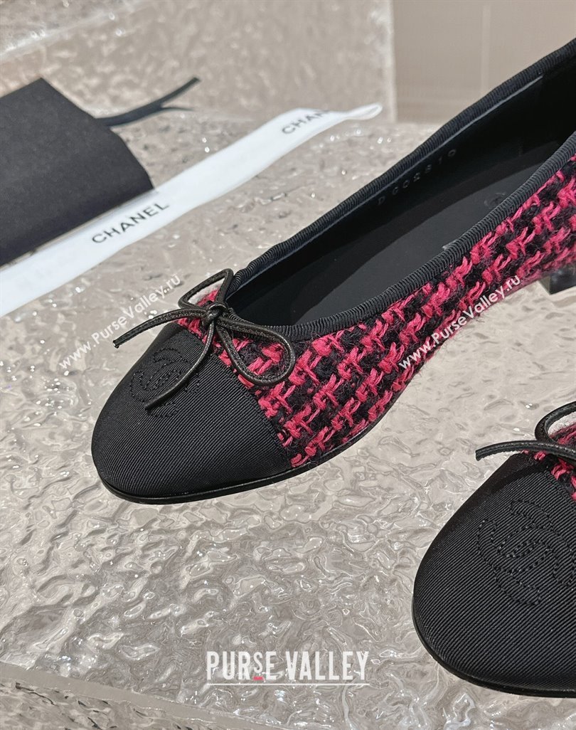 Chanel Tweed Grosgrain Ballet Flat with Bow G02819 Dark Pink 2024 0423 (MD-240423145)