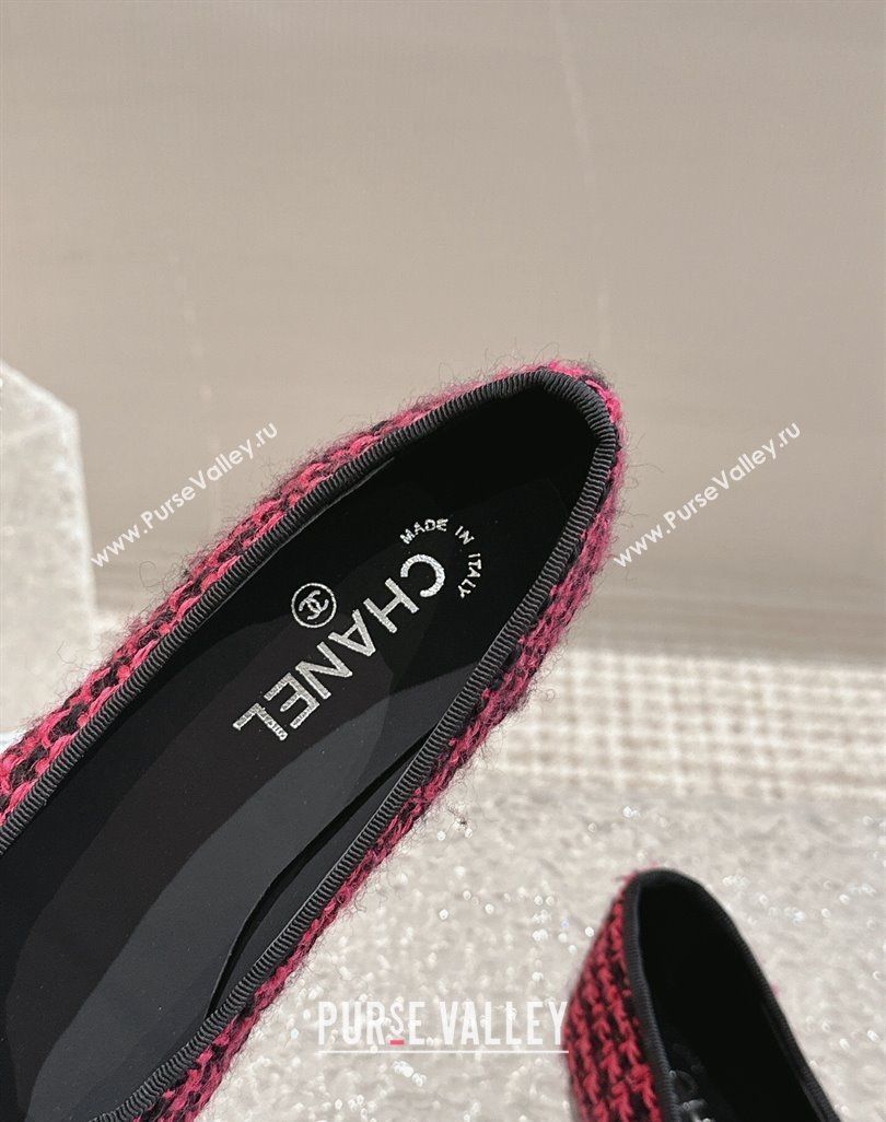 Chanel Tweed Grosgrain Ballet Flat with Bow G02819 Dark Pink 2024 0423 (MD-240423145)