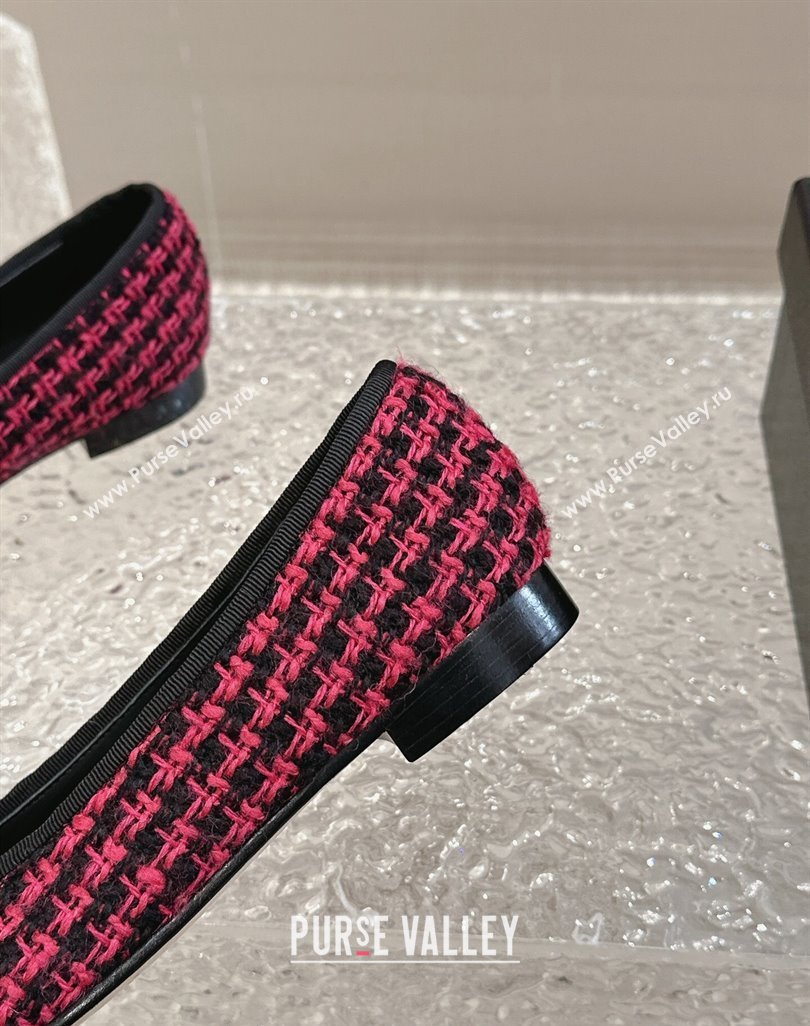 Chanel Tweed Grosgrain Ballet Flat with Bow G02819 Dark Pink 2024 0423 (MD-240423145)