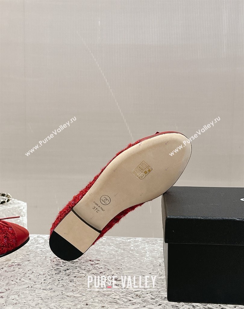 Chanel Tweed Calfskin Ballet Flat with Bow G02819 Red 2024 0423 (MD-240423146)