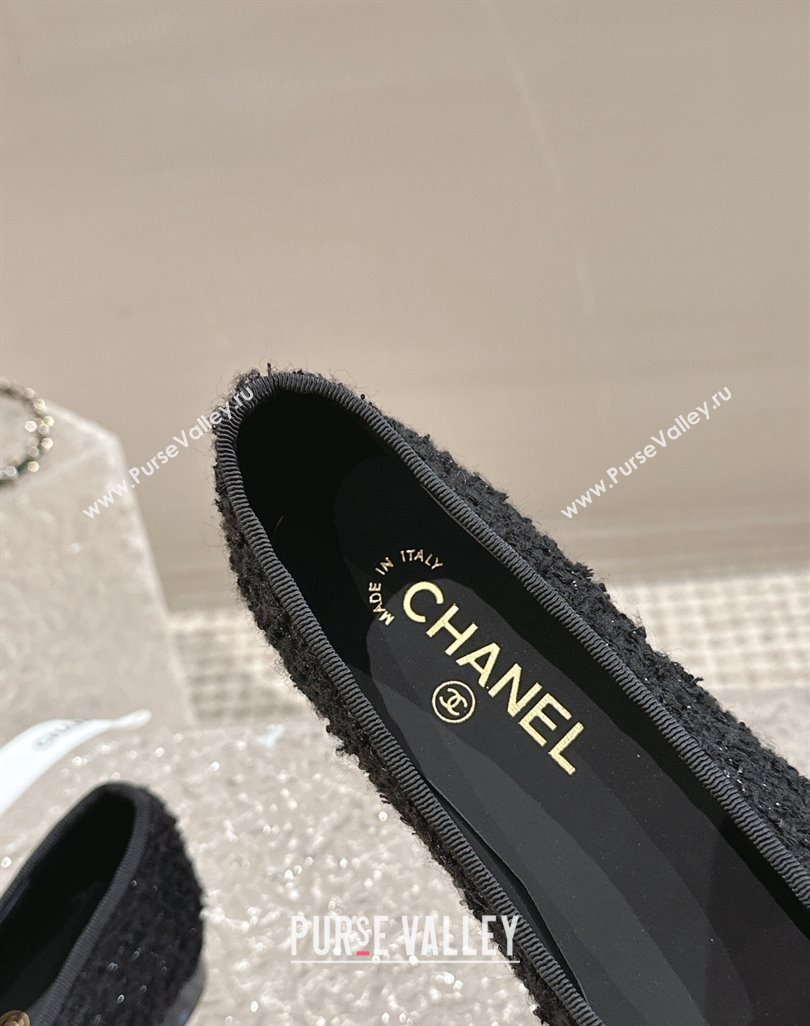 Chanel Tweed Calfskin Ballet Flat with Bow G02819 Black 2024 0423 (MD-240423147)