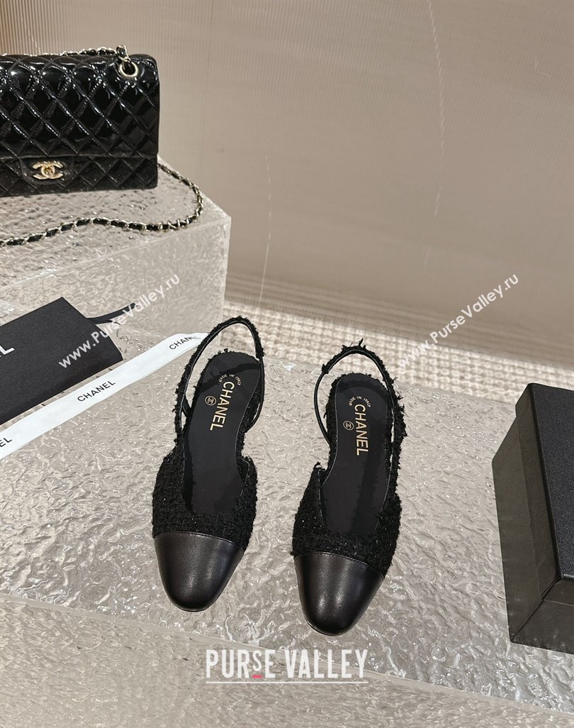 Chanel Tweed Calfskin Slingbacks Flat Black 2024 0423 (MD-240423148)