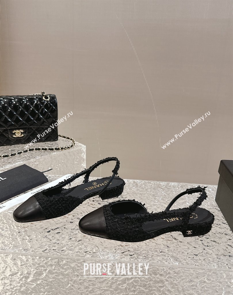 Chanel Tweed Calfskin Slingbacks Flat Black 2024 0423 (MD-240423148)