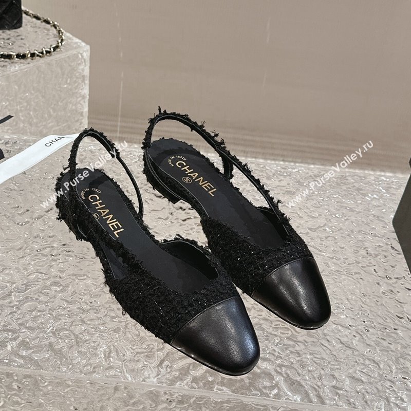 Chanel Tweed Calfskin Slingbacks Flat Black 2024 0423 (MD-240423148)