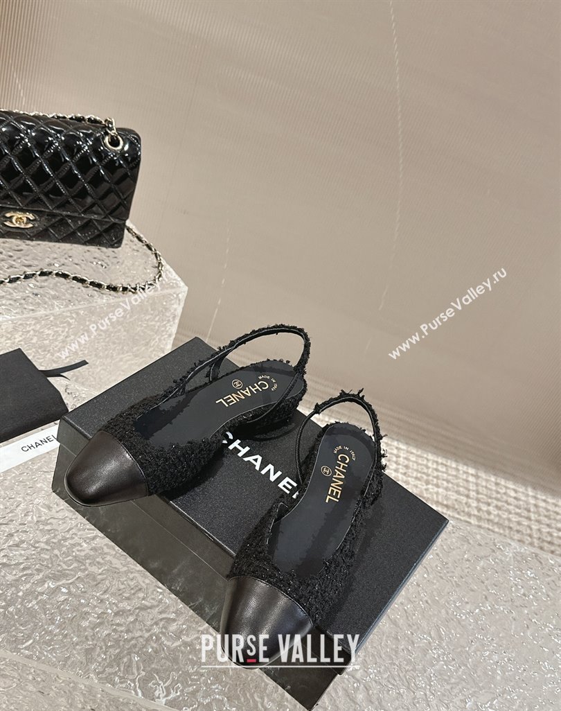 Chanel Tweed Calfskin Slingbacks Flat Black 2024 0423 (MD-240423148)